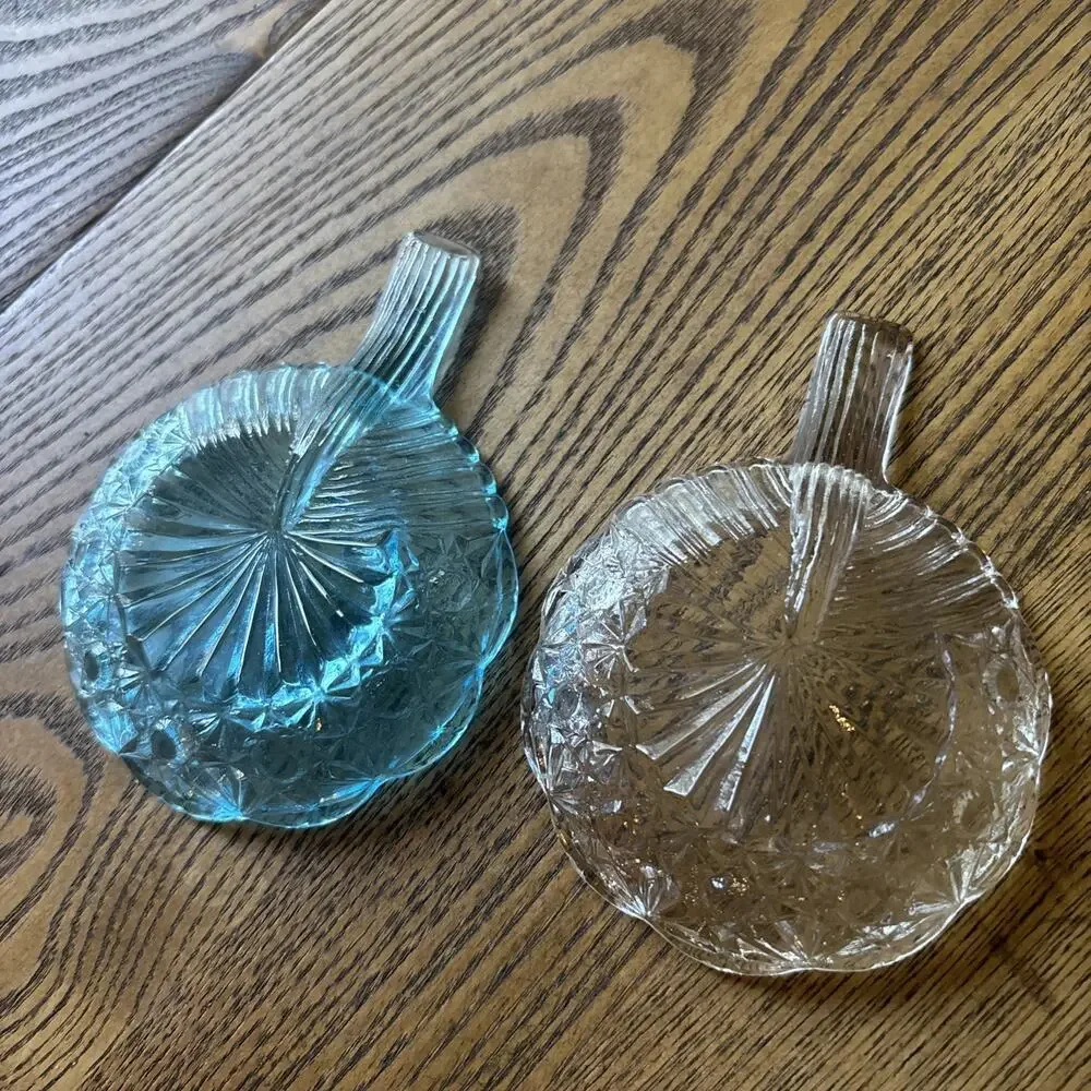 1960’s Daisy & Button pattern glass butter pats/salt dips/Ash Trays Set Of 2